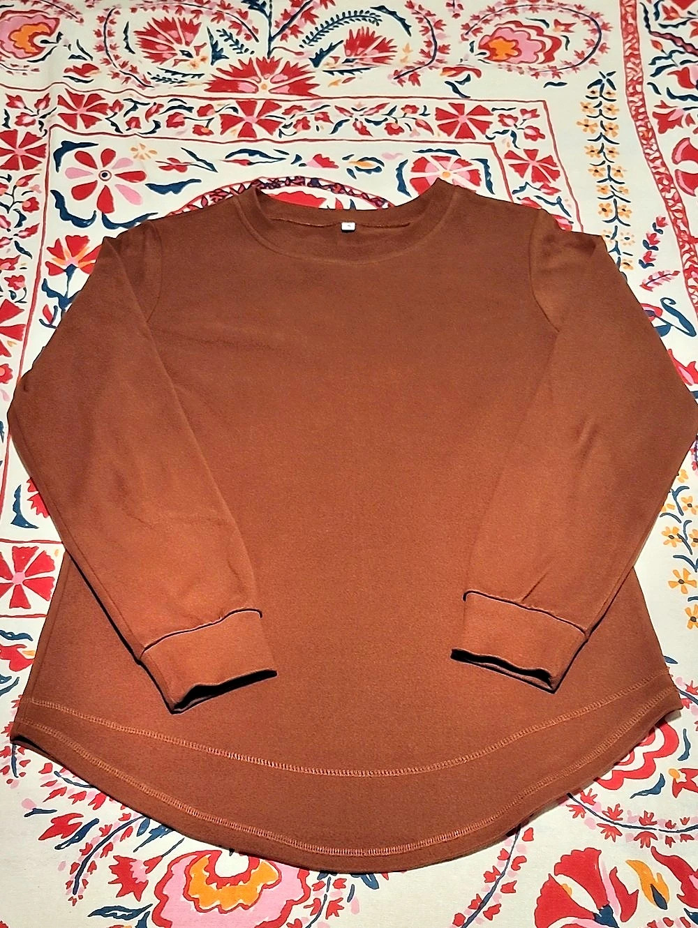 Womens Long Sleeve Fleece Cabincore Gorpcore Brown Activewear Sweatshirt Top
